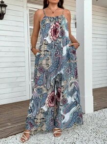 SHEIN LUNE Cami Jumpsuit mit weitem Beinschnitt, Paisley Muster, - Verschiedenfarbig - Übersicht 5