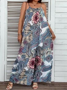 SHEIN LUNE Cami Jumpsuit mit weitem Beinschnitt, Paisley Muster, - Verschiedenfarbig - Übersicht 6