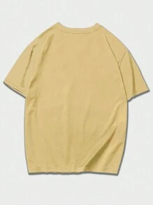 ROMWE MEN Street Life 男士蝴蝶蜘蛛和字母圖案T恤 - 卡其色 - 查看 2