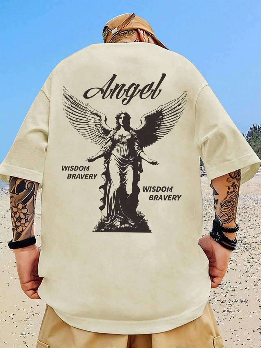 Manfinity EMRG Men Cotton Letter & Figure Graphic Tee - Khaki - View 1