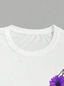 ROMWE MEN Street Life 男式标语图案 Y2k T 恤，学校 - 白色 - 查看 6