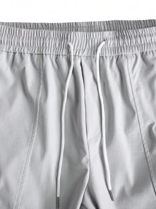 Manfinity Homme 男士宽松翻盖口袋抽绳腰工装裤，外出纯色长款锥形裤，送给老公，送给男朋友的礼物，灰色工装裤，男士工装裤，男士工装运动裤，男士街头时尚裤，男士工装慢跑裤，秋季