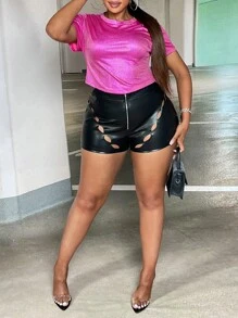 Slaydiva Plus Cut Out Zip Fly Shorts