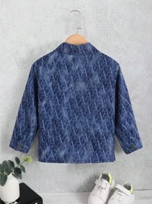 SHEIN Young Boy Letter Graphic Flap Pocket Button Front Coat Without Tee