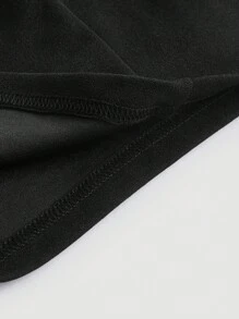 SHEIN MOD 蕾絲拼接泡泡袖繫帶領褶邊T恤 - 黑色 - 查看 4