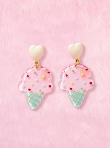 ROMWE Kawaii 1對可愛冰淇淋耳墜適合女士日常裝飾 - 彩色 - 查看 1