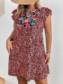 SHEIN Holidaya Đầm Plus Size Xù Hoa Boho - Nhiều màu - Xem 4