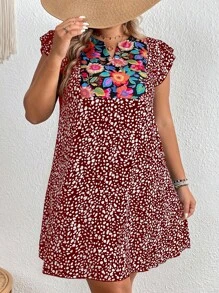 SHEIN Holidaya Đầm Plus Size Xù Hoa Boho - Nhiều màu - Xem 5