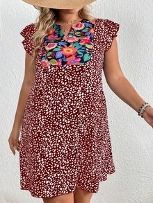 SHEIN Holidaya Đầm Plus Size Xù Hoa Boho - Nhiều màu - Xem 6