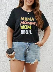 SHEIN LUNE Áo thun Plus size Slogan Giải trí - màu đen - Xem 1