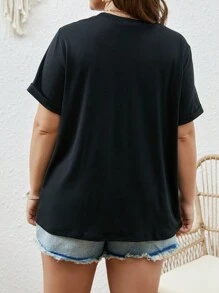SHEIN LUNE Áo thun Plus size Slogan Giải trí - màu đen - Xem 2