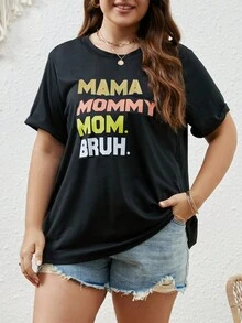 SHEIN LUNE Áo thun Plus size Slogan Giải trí - màu đen - Xem 5