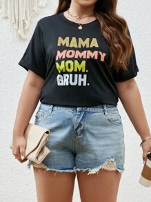 SHEIN LUNE Áo thun Plus size Slogan Giải trí - màu đen - Xem 6