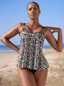 Leopard Print Chain Detail Tankini Summer Beach - Multicolor - View 1