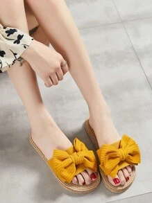 女士單帶蝴蝶結裝飾拖鞋,度假室內拖鞋 - 黃色 - 查看 4