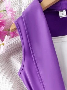 SHEIN 女孩素色吊帶背心和短褲和外套馬甲 - 紫羅蘭色 - 查看 3
