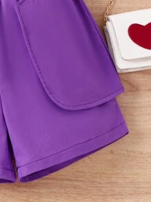 SHEIN 女孩素色吊帶背心和短褲和外套馬甲 - 紫羅蘭色 - 查看 5