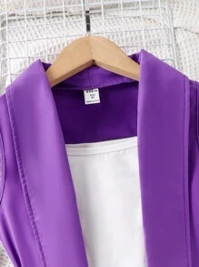 SHEIN 女孩素色吊帶背心和短褲和外套馬甲 - 紫羅蘭色 - 查看 6