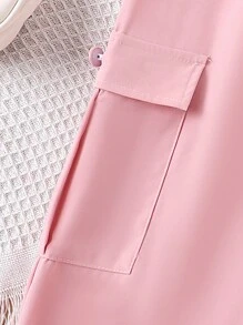 SHEIN Cô gái Tween Túi nắp bên cạnh Quần Cargo - Hồng - Xem 3