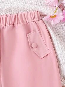 SHEIN Cô gái Tween Túi nắp bên cạnh Quần Cargo - Hồng - Xem 5