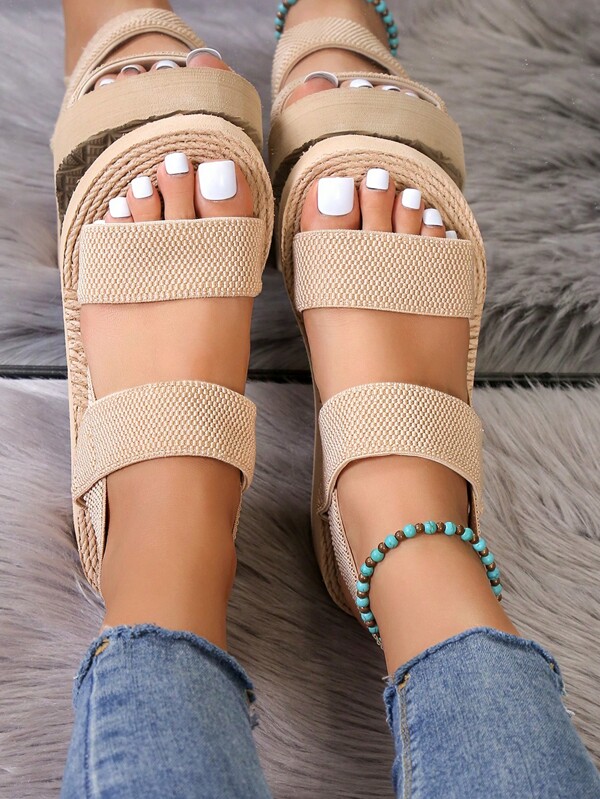 Women Double Strap Sandals, Vacation Summer Polyester Slingback Wedge