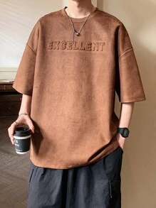 Manfinity Hypemode Camiseta suelta de hombre con estampado de letras en relieve y hombros caídos