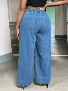 SHEIN Lady Plus High Waist Wide Leg Jeans - Medium Wash - View 2