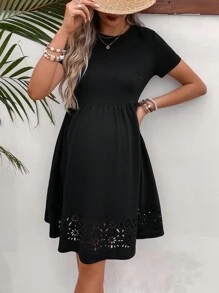 SHEIN Maternity Laser Cut Out Dress - Black - View 6