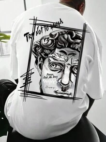 Manfinity EMRG Áo thun nam dáng rộng in hình và khẩu hiệu - trắng - Xem 3