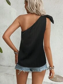 EMERY ROSE Solid One Shoulder Knot Detail Blouse - Black - View 2