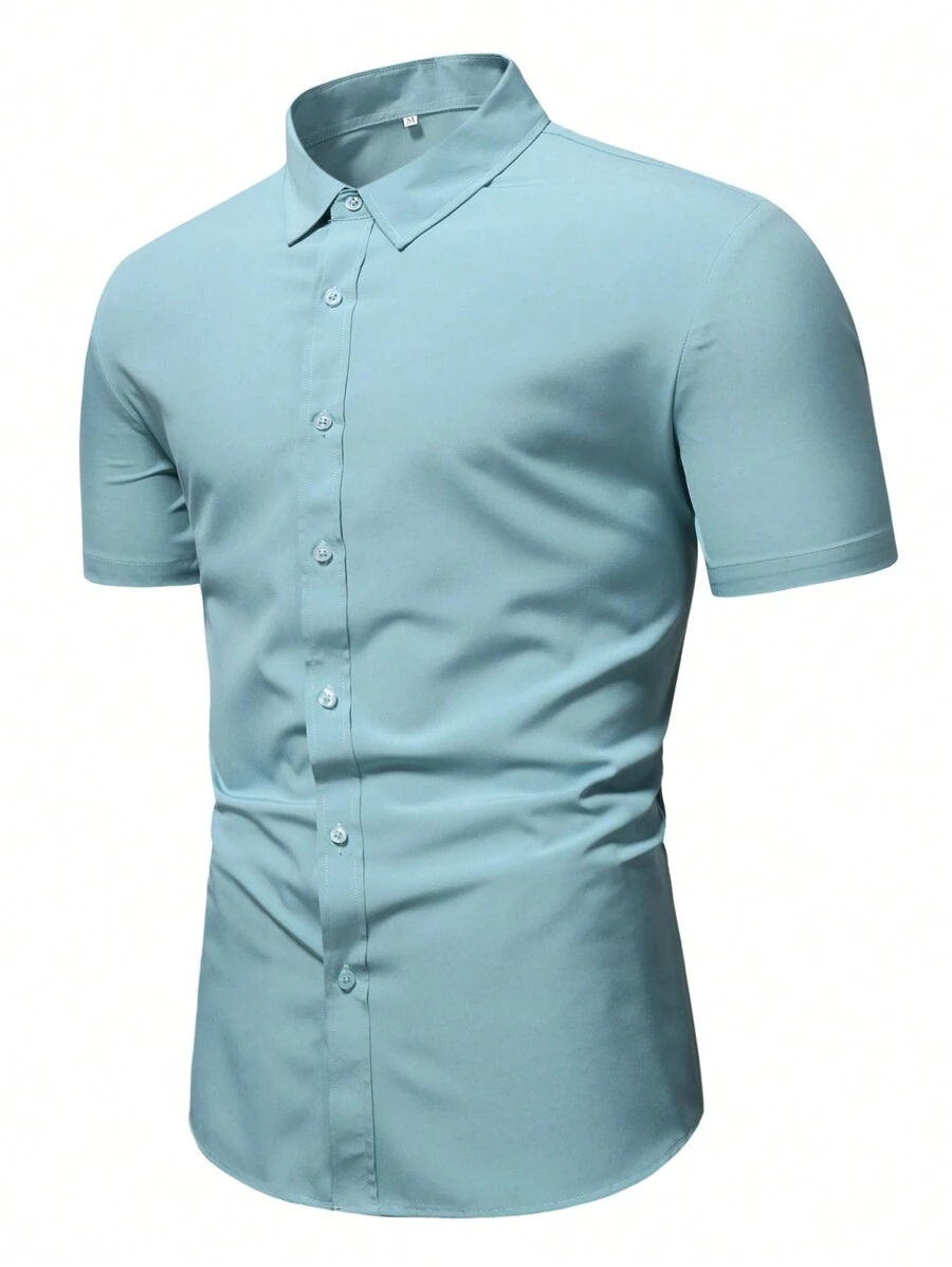Calvornis Men Solid Button Up Shirt - Mint Green - View 1