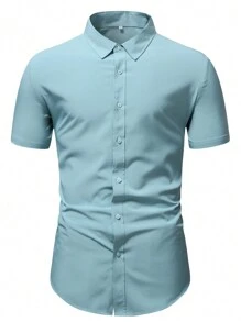 Calvornis Men Solid Button Up Shirt - Mint Green - View 3