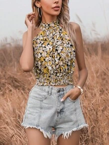 Blusa con estampado floral de espalda con abertura de ojo - Multicolor - Ver 1