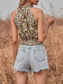 Blusa con estampado floral de espalda con abertura de ojo - Multicolor - Ver 2