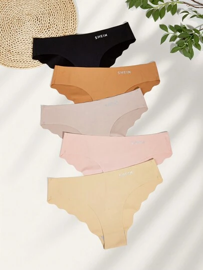 大碼5入組字母圖案貝殼邊內褲