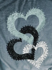 SHEIN LUNE Heart Print Tee - Multicolor - View 3