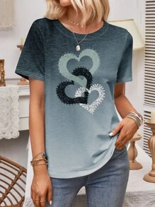 SHEIN LUNE Heart Print Tee - Multicolor - View 4