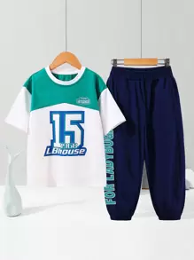 Boys Letter Graphic Colorblock Tee & Sweatpants Set