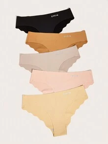 大碼5入組字母圖案貝殼邊內褲 - 彩色 - 查看 4