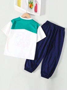 Boys Letter Graphic Colorblock Tee & Sweatpants Set
