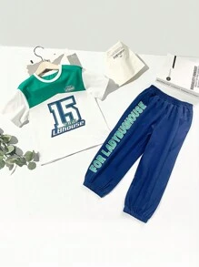 Boys Letter Graphic Colorblock Tee & Sweatpants Set