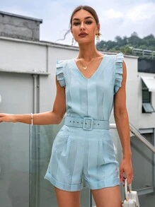 Sollinarry Ruffle Trim Top & Belted Shorts - Baby Blue - View 1