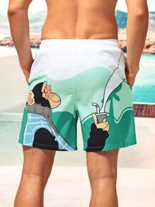 Surfspeed Men Cartoon Graphic Drawstring Waist Swim Trunks - Multicolor - View 2