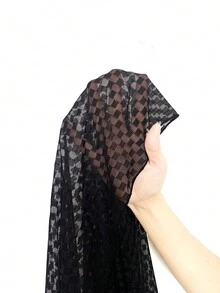 素色前打結和服罩衫 - 黑色 - 查看 3