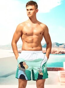 Surfspeed Men Cartoon Graphic Drawstring Waist Swim Trunks - Multicolor - View 5