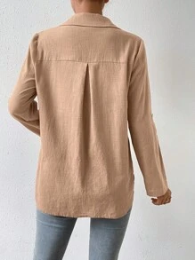 SHEIN Privé Áo khoác  âu phục nữ Nút đôi màu trơn Giải trí - Màu Khaki - Xem 2