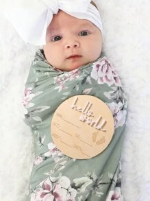 Baby Name Announcement Sign  For Hospital Hello World Newborn Sign Shower Gift Wood Discs Milestone Card Photo Prop - White - View 2