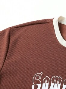 Aesthetic Post--Men Letter Graphic Contrast Trim Tee & Drawstring Waist Shorts - Coffee Brown - View 6