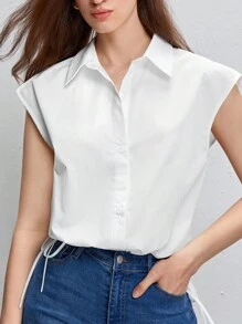 BizChic Camisa algodón unicolor con botón delantero ropa de trabajo - Blanco - Ver 1