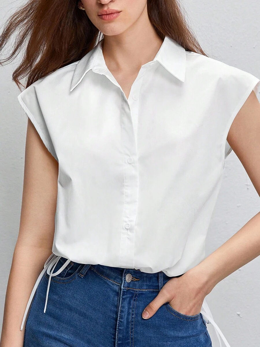 BizChic Camisa algodón unicolor con botón delantero ropa de trabajo - Blanco - Ver 1